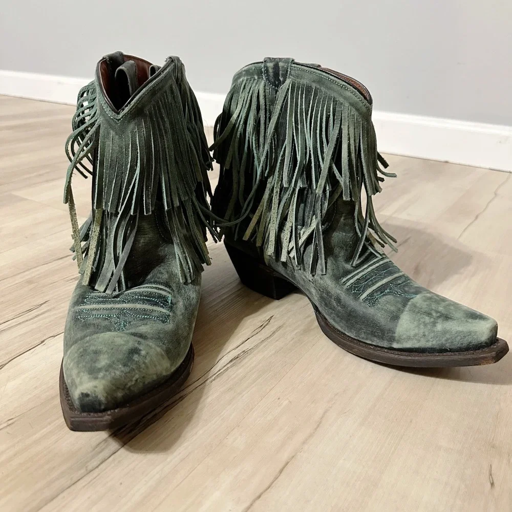 Redneck‎ Riviera Teal Suede Leather Fringe Cowgirl Boots Size 8